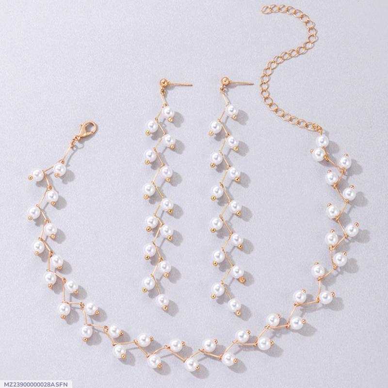 Modern Pearl Stone Gold Plated Necklace - 3 PCs