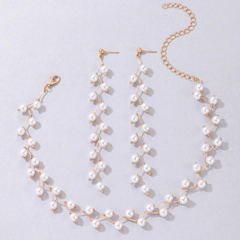 Modern Pearl Stone Gold Plated Necklace - 3 PCs